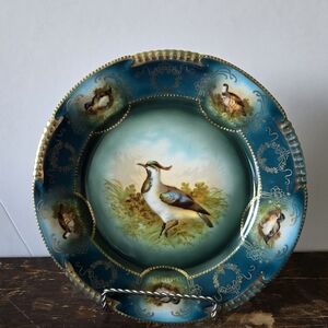Haviland Limoges Teal Blue Hand-Painted Bird Cabinet Plate 9.5”